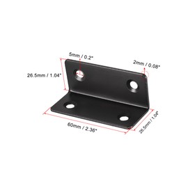 sourcing map Corner Brace Angle Bracket Fastener Stainless Steel L Shape 26.5mmx26.5mmx60mm Black with Screws, 2 Pcs