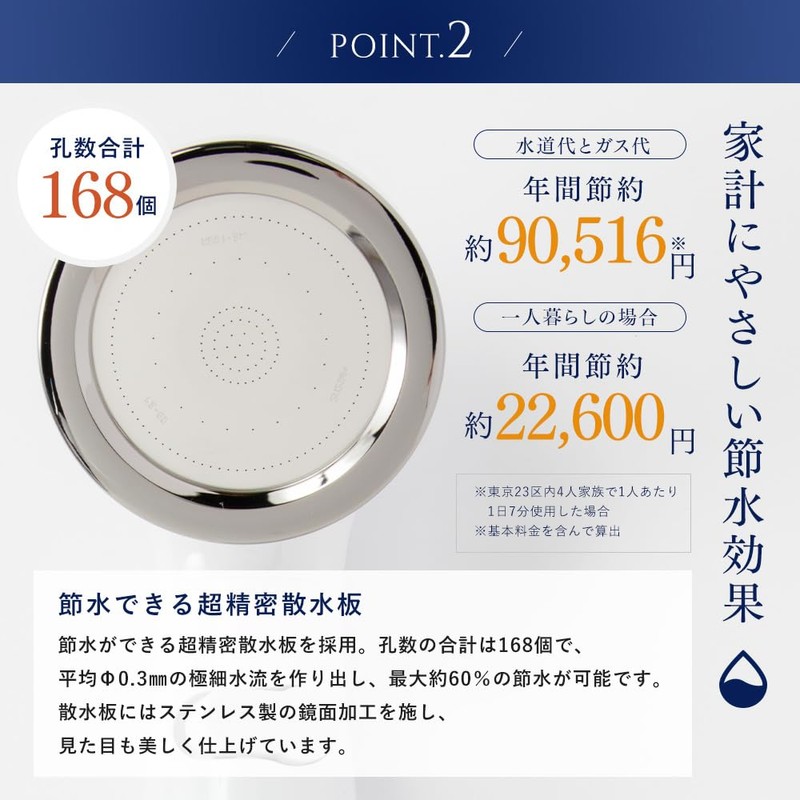 Aramic YA-MB60 Biraku 2 Shower Head, Water Saving, Up to