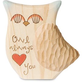 Pavilion - 3.5" Wooden Carved Owl Figurine "Owl always love you" Decoration