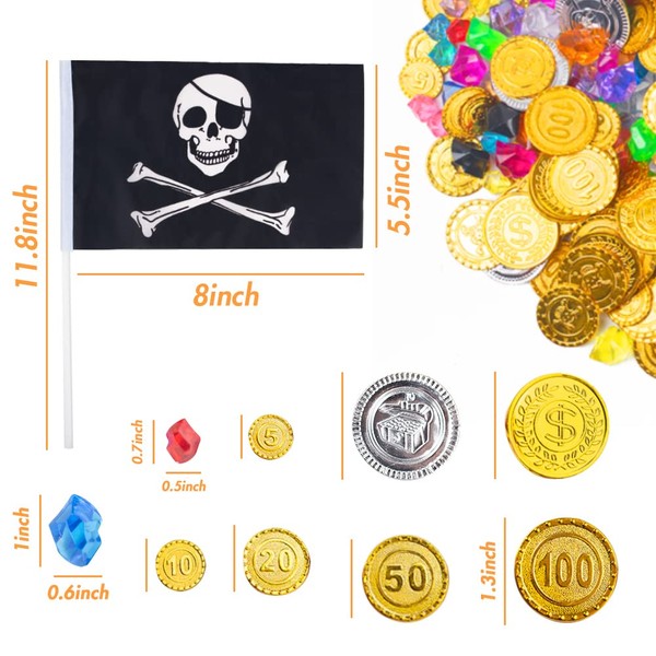 FuturePlusX 500PCS Pirate Toys Gold Coins and Pirate Gems Jewelery Playset for Party Favor (250 Coins and 250 Gems)