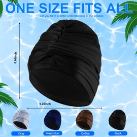 Yearntown 4 Pcs Swim Caps for Women Swimming Turban Polyester Elastic Waterproof Hat for Pool Long and Short Hair (Black, Navy Blue, Coffee, Gray)