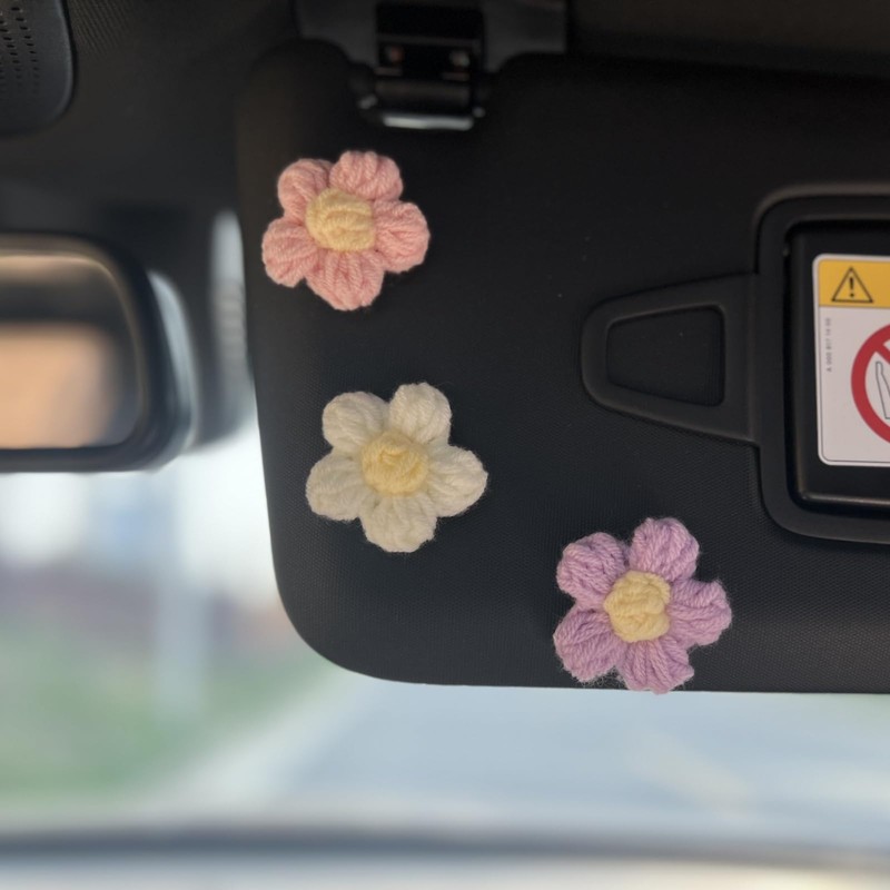 Crochet Flowers Dashboard Decorations, 6Pcs Cute Car Accessories for Women