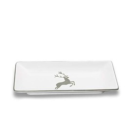 GMUNDNER KERAMIK Snack Bowl Size L 22 cm x W 11 cm x H 2.7 cm Grey Deer Crockery Handmade in Austria