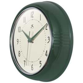 Infinity Instruments LTD. Retro 9 inch Silent Sweep Non-Ticking Mid Century Modern Kitchen Diner Wall Clock Quartz Movement Retro Wall Clock Decorative (Hunter Green)