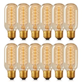 DORESshop T45 Vintage Edison Light Bulb, Antique Tubular Style Incandescent Bulb, Warm White, Amber Glass, 110-130 Volts, E26 Medium Base Lamp for Home Light Fixtures Decorative, 12 Packs