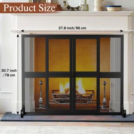Fireplace Screen with Sliding Doors, 37.8" W x 30.7" H Handcrafted Wrought Iron Fire Spark Guard Fire Place Gate Protector for Living Room, Children and Pet Safety(Large)