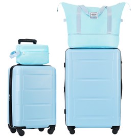 Merax Luggage Sets 2 Piece Suitcase Set, Hardshell 20 IN & 24 IN Suitcase Set with Duffel Bag, Travel Suitcases with Spinner Wheels and TSA Lock(Light Blue)