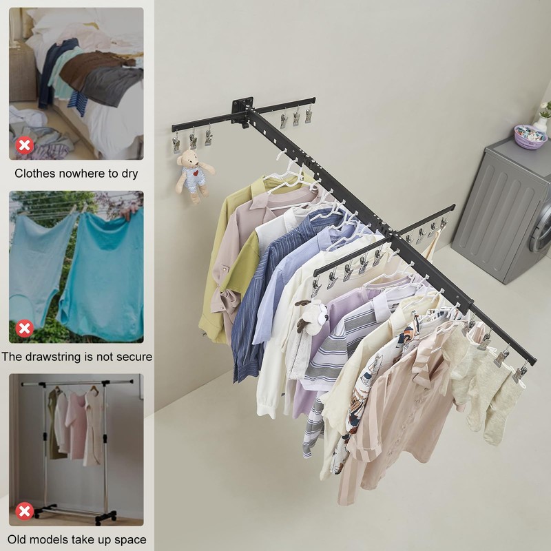 BESy Tri-Fold Foldable Clothes Drying Rack Retractable Hanging Collapsible Dryer