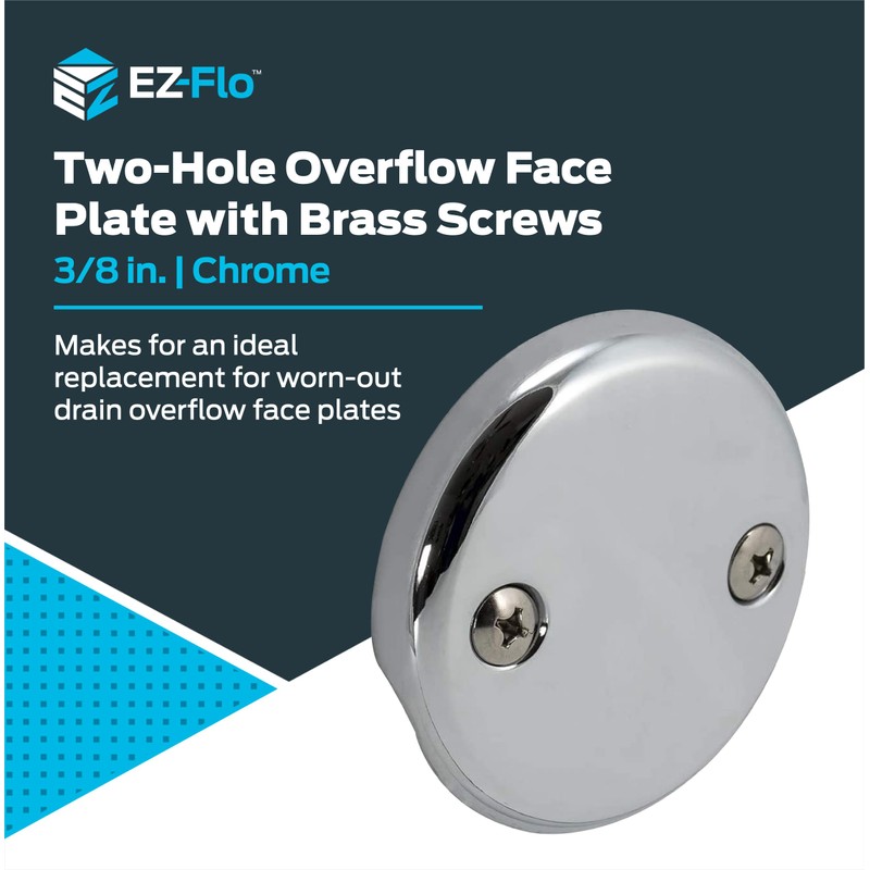 EZ-FLO 2-Hole Bathtub Overflow Face Plate with Screws, Chrome Finish,