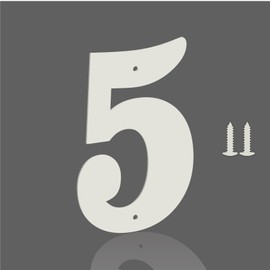 5 Inch White Metal Letters, Modern Metal House Address Letters and Numbers for Outside Signs, Outdoor Mailbox Numbers, for Door, Apartment, Office, Home Use(Number 5)
