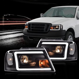 G-PLUS LED Headlights Assembly Fit Ford F150 2004-2008,Fit 2006-2008 Lincoln Mark Lt(NOT Fit 2004 F150 Heritage/Flareside Beds) Clear lens Black Housing Clear Reflector,DRL Headlamps Faros Delanteros