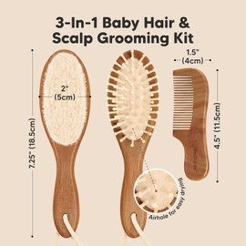 Baby Hair Brush and Baby Comb Set - Baby Brush Set for Newborns, Toddler Hair Brush, Wooden Baby Hair Brushes & Combs, Goat Hair Brush, Infant Hair Brush, Cradle Cap Brush