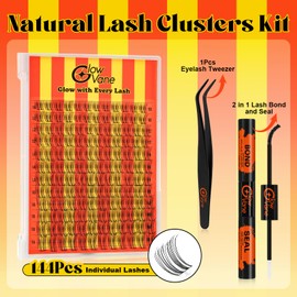 Natural Cluster-Lashes Kit, Glowvane Wispy Eyelashes Individual Clusters 10-18mm D Curl, Reusable Eyelash Cluster Kit with Lash Bond and Seal and Tweezers, Easy to Use Beginner-Friendly(Flake A)