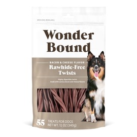 Wonder Bound Bacon & Cheese Flavor Dog Twist Sticks - 55 Count - Rawhide-Free Dog Treats, Dental Health Chews for Plaque & Tartar Control, Easy to Digest, Long-Lasting