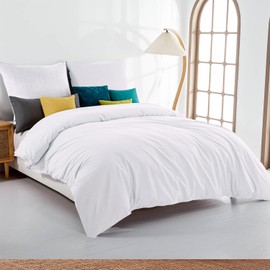 Soifox Bed Linen Set, White, Microfibre, Non-Iron and Wrinkle-Free, 1 Duvet Cover (140 x 200 cm) + 1 Pillowcase (80 x 80 cm) with Zip