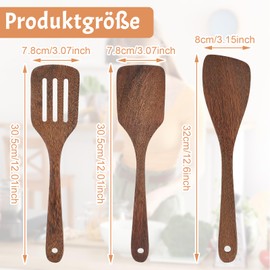 Wooden Spatula, Set of 3 Wooden Kitchen Utensils, Organic, 1 x 32 x 8 cm and 2 x 30.5 x 7.8 cm, Elegant Wooden Kitchen Accessories, Long Handle Wooden Spatula for Use in Family Kitchen and Dining Room