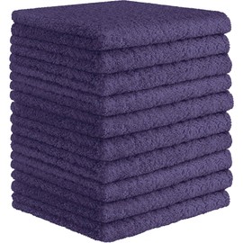 DecorRack 10 Pack 100% Cotton Wash Cloth, Luxurious Soft, 12 x 12 inch Ultra Absorbent, Machine Washable Washcloths, Violet (10 Pack)