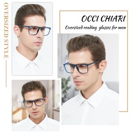 OCCI CHIARI Large Reading Glasses for Men Stylish Oversized Square Readers Spring Hinge 1.00 1.50 2.00 2.50 3.00 3.50 4.00 5.00 6.00(Blue,2.5)
