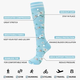 fenglaoda Compression Socks Women Men 4 Pairs, Knee High Support Socks for Running, Sports, Travel, Flight, Nurse