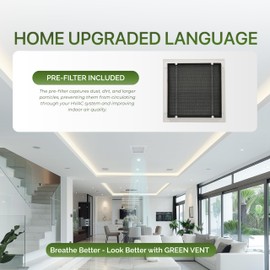 GREEN VENT - Modern Air Return Grille 10x6 (Duct Opening) - Decorative White Aluminum Air Vent Cover with Washable Mesh Pre-Filter for Ceiling, Wall - Quiet HVAC Grille for Home