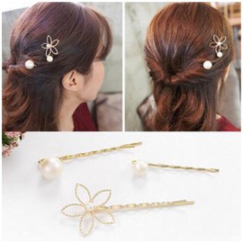 Cimenexe Vintage Pearl Hair Clip Pearl Rod Hair Pin Hair Clip Gold Hollow Flower Hair Pins Clips Pearl Flower Headpiece Decorative Bobby Pins Pearl Hair Accessories Jewellery for Women and Girls Pack