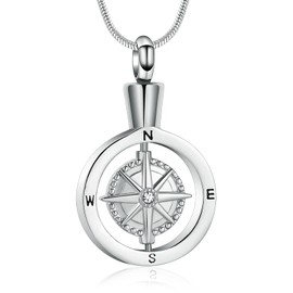 QGJNSGC Cremation Jewellery Compass Urn Necklace for People Ashes from Loved Ones Keepsake Lockets for Ashes Holder Pet Dog Memorial Necklace Jewelry, Stainless Steel