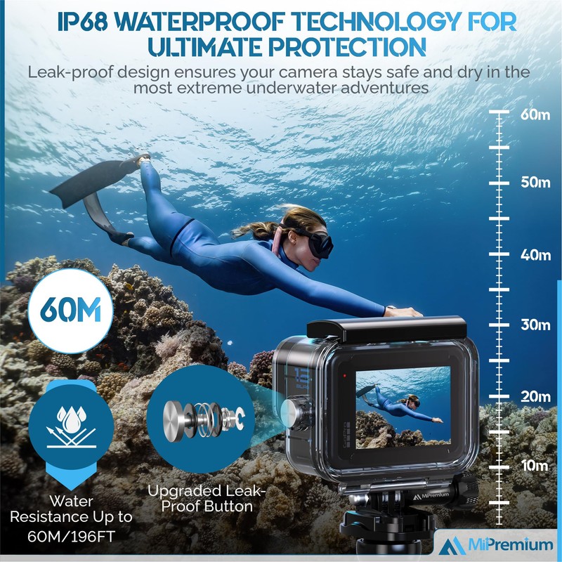 MiPremium Waterproof Case for GoPro Hero 13/12/11/10/9 Black Underwater Diving