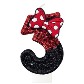 JonesLi 3Th Birthday Candle for Cake，Red with Bowknot Candles,Red Birthday Decorations, Fits Minnie Mouse Birthday Decorations，for Minnie Mouse Party Decorations，Girls Pink Birthday Decorations