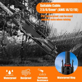 10 Pairs Solar Plugs with 2 Wrenches Tool, Male/Female Solar Panel Plug, IP67 Waterproof Photovoltaic Connector, Solar System Cable Connector for 2.5/4/6 mm² Solar Cable (Black)