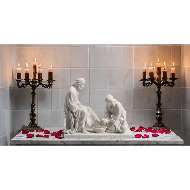 JFSM INC. Exquisite Jesus Washing Disciples Feet Resin Statue Marble