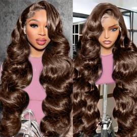 KinMos 13x6 Chocolate Brown Lace Front Wigs Human Hair Body Wave Lace Front Wigs Human Hair wig Pre Plucked With Baby Hair Natural Hairline 32 Inch
