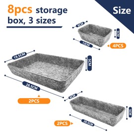 Cbilzxer Practical Felt Drawer Organiser, Set of 7, Felt Drawer Organiser, Washable Felt Organiser for Dressing Table for DIY Drawers (Set of 8, Light Grey)