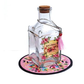 Goddess Arts Collection Large Decorative Glass Perfume Bottle Apothecary Jar with Vintage Label and Hand Painted Roses Vintage Style Victorian Decor