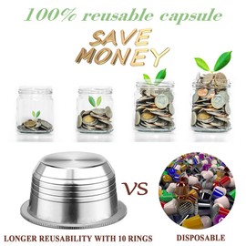 CAPMESSO Coffee Capsule, Reusable Vertuoline Pod Refillable Vertuo Capsules Stainless Steel Compatible with Nespresso Vertuoline GCA1 and Delonghi ENV135 (8OZ(Coffee Cup)+10 Silicone Rings)