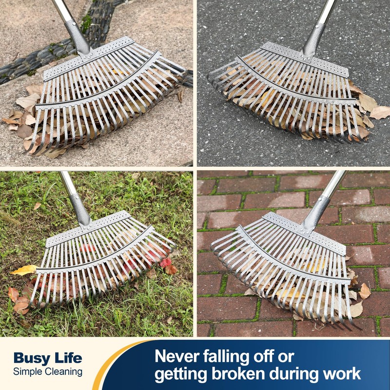 Yocada 19.3" Garden Leaf Rake Wide Heavy Duty Adjustable Long