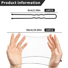 ASIRYVA 24Pcs Hair Nets for Buns, 50cm/20inch Invisible Hair Bun Nets with 10 Pcs U-Shaped Pins for Women, Girls, Ballet Dancer, Nurse(Black)