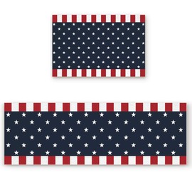 LooPoP Independence Day 4th of July Kitchen Mats for Floor Cushioned Anti Fatigue 2 Piece Set Kitchen Runner Rugs Non Skid Washable American Flag Red White and Blue