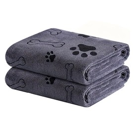 Quick Dry Dog Bath Towel, Pack of 2 Large 100x60cm Microfiber Pet Towels,Super Absorbent Cat and Puppy Shower Essentials Grey