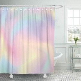 ArtSocket Shower Curtain Watercolor Girly Ombre Blue Pattern Gradient Pastel Iridescent Rainbow Home Bathroom Decor Polyester Fabric Waterproof 72 x 78 Inches Set with Hooks