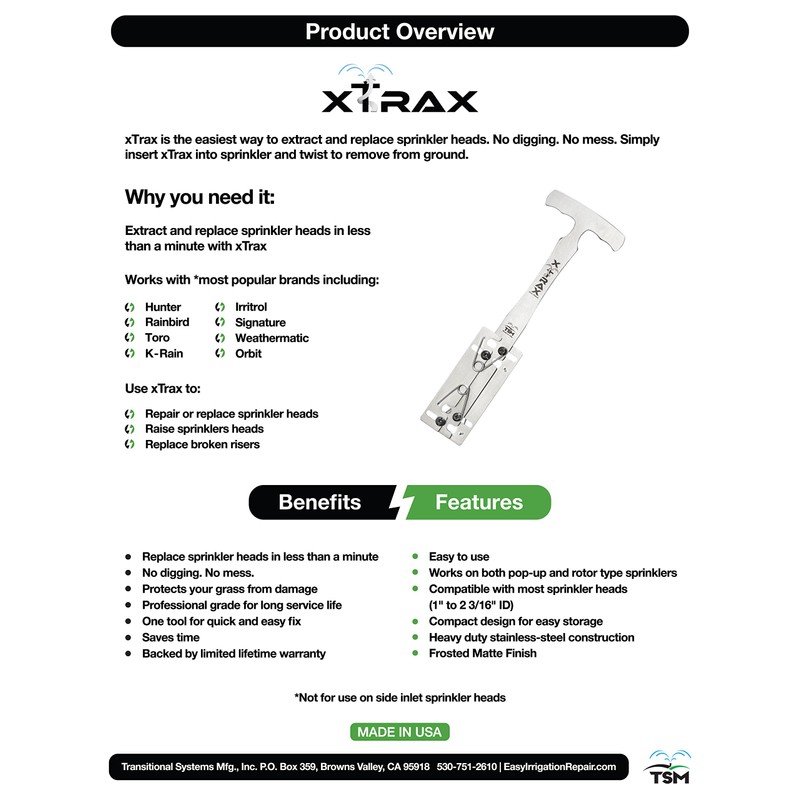 TSM, Inc. xTrax - Sprinkler Removal and Repair Made Easy