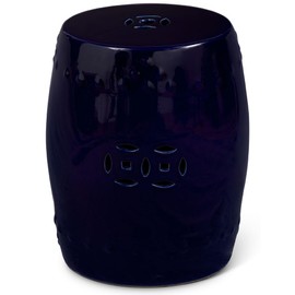 Navy Blue Porcelain Coin Motif Chinese Drum Garden Stool