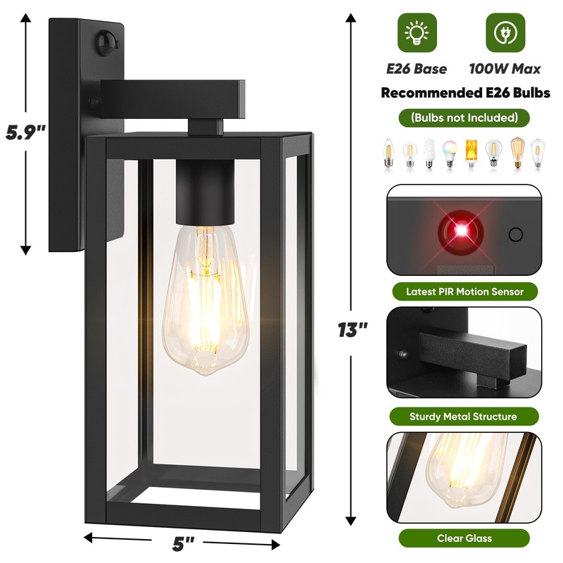 BesLowe Upgraded Motion Sensor Outdoor Wall Light, 13” Dusk to