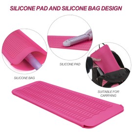2PCS Silicone Heat Resistant Mat Pouch for Hair Straightener, Curling Iron, Flat Iron and Hot Hair Tools Pink
