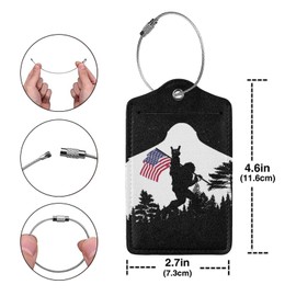 2 Pack Luggage Tags Black White Bigfoot American Flag Suitcase Leather Privacy Cover Id Label with Stainless Steel Loop for Women Men Travel