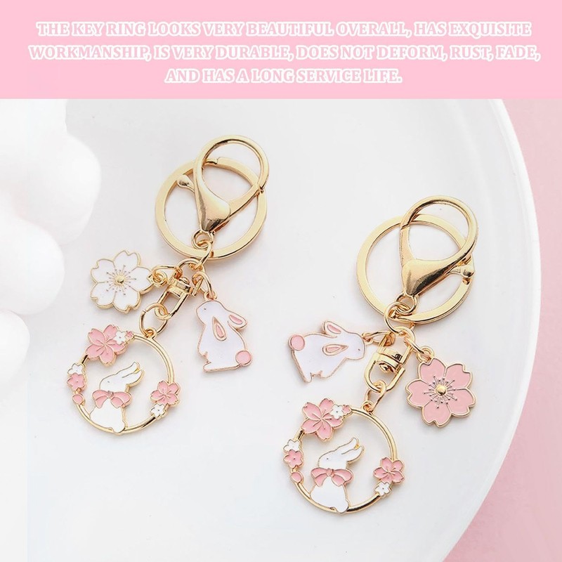 2 Pieces Pendant Keychains, Flower Rabbit Keychain, Creative Pendant, Metal