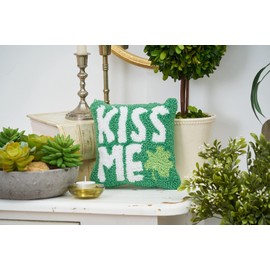 C&F Home 8" x 8" St. Patrick's Day Kiss Me Clover Hooked Small/Petite Accent Throw Pillow St Pattys Day Ireland Irish Shamrocks Spring Home Living Room Sofa Couch Chair Bed Bedroom Decor Decoration