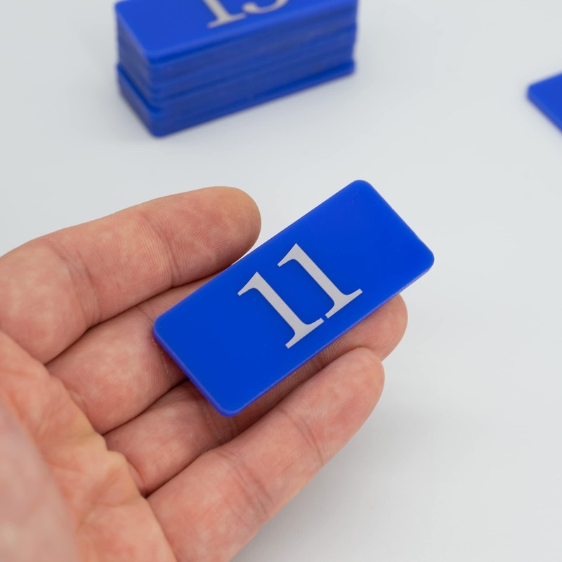 Rectangle Plastic Numbered Room Number Table Number Sticker (1-25, Blue)