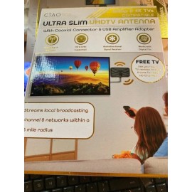 Universal CiaoTech Ultra Slim UHDTV Antenna W/ Coaxial Connector & USB Amplifier