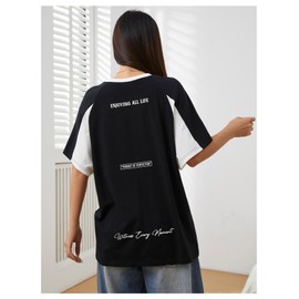 SOLY HUX Women's Graphic Tees Y2k Oversized T Shirt Jersey Streetwear Shirts Vintage Summer Tops Black and White Large