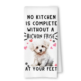 ArtisaEura Bichon Funny Dog Kitchen Towels - A Kitchen is Not Complete Without A Bichon Frise Waffle Weave Dish Towels for Home Bathroom,Dog Lovers Gift for Women,16×24 Inch